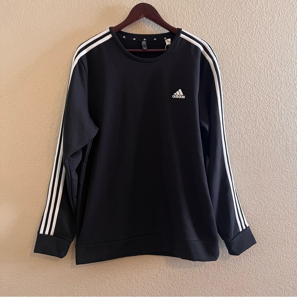 Adidas Striped Crewneck Fleece Sweatshirt Size Large NWT